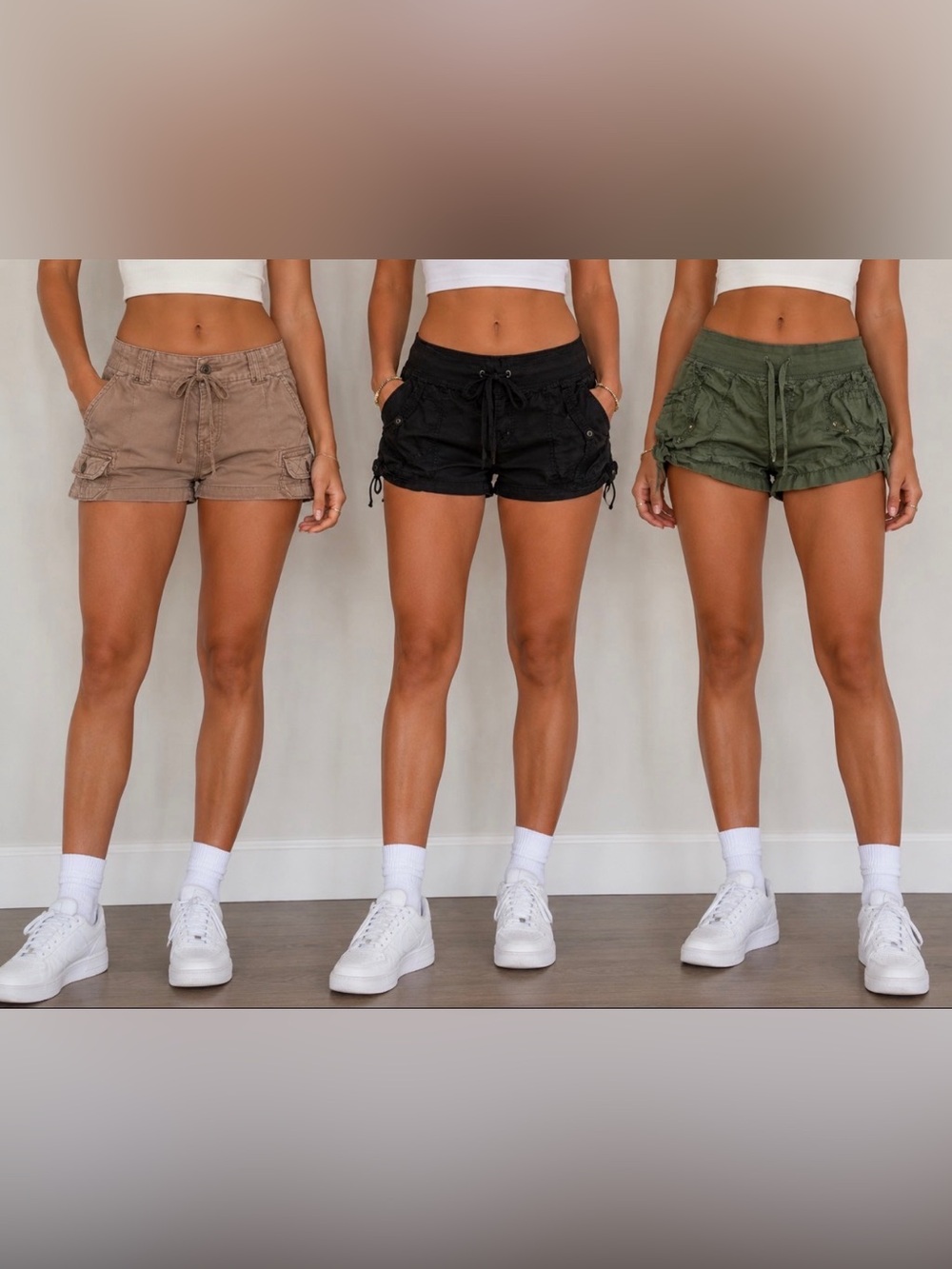 Bundle of 3 Women's Shorts - Black, Brown, and Green